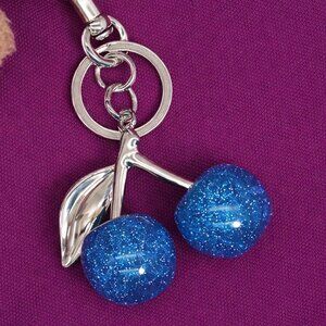 Cherry Blue Glitter Keychain Sparkle Bag Charm